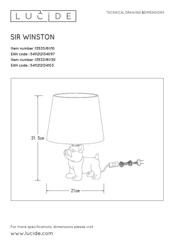 Настольная лампа Extravaganza Sir Winston 13533/81/30 Lucide чёрная на 1 лампу, основание чёрное металл керамика в стиле современный винтаж фото 4